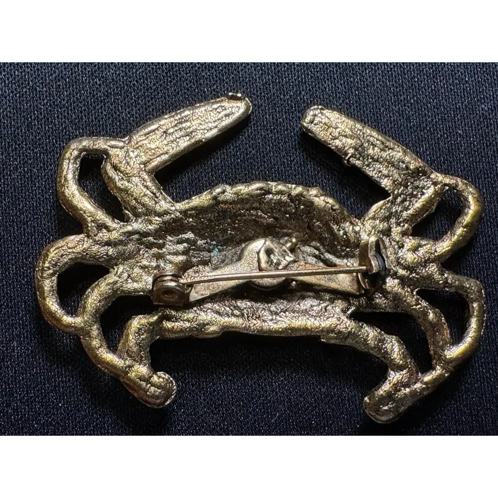Vintage Solid Brass Crab Brooch
